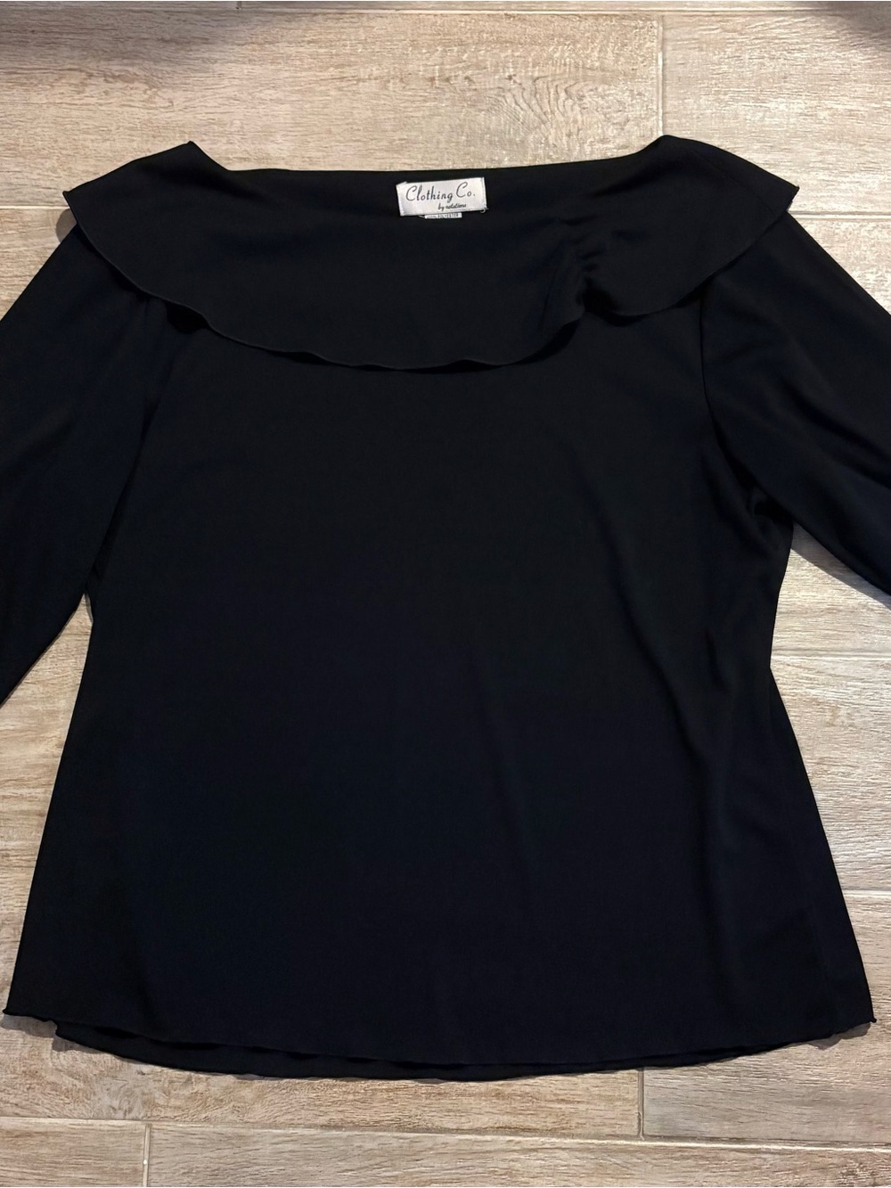 Clothing Co. by notations Women's Black Solid Boat Neck Ruffle 3/4 Blouse XL